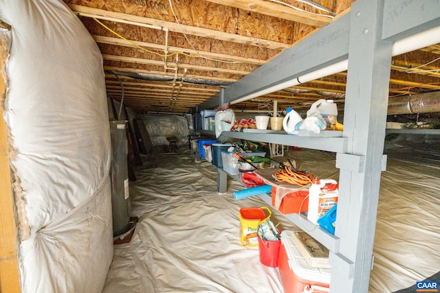 unfinished basement featuring water heater