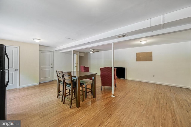 7312 Sugar Hollow Rd, Orange, VA 22960 - dining area with light wood finished floors, a ceiling fan, and baseboards