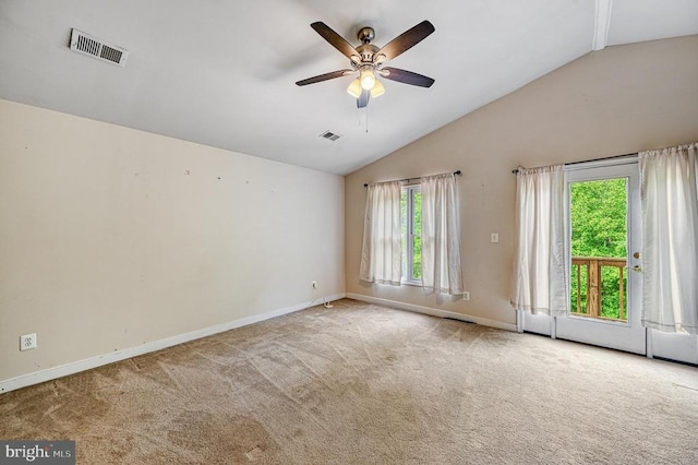 7312 Sugar Hollow Rd, Orange, VA 22960 - unfurnished room with vaulted ceiling, baseboards, carpet, and a ceiling fan