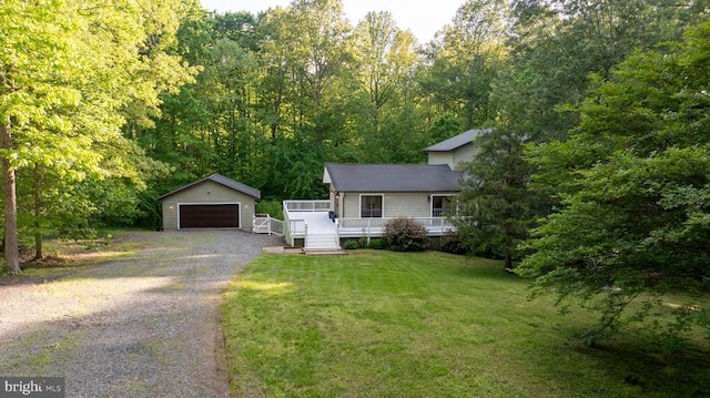 7312 Sugar Hollow Rd, Orange, VA 22960 - view of front of property with an outbuilding, a front yard, a garage, and a deck
