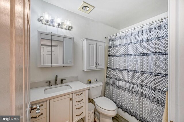 7312 Sugar Hollow Rd, Orange, VA 22960 - bathroom with vanity, toilet, and a shower with shower curtain