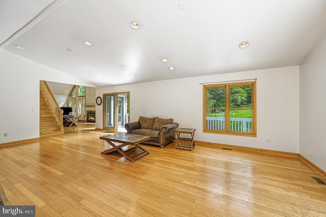 7312 Sugar Hollow Rd, Orange, VA 22960 - living area with stairs, light wood-style flooring, baseboards, and recessed lighting