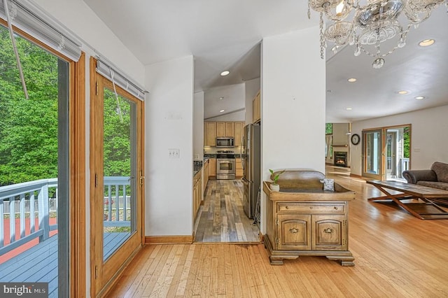 7312 Sugar Hollow Rd, Orange, VA 22960 - kitchen with stainless steel appliances, light wood-type flooring, plenty of natural light, and recessed lighting