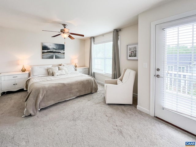 bedroom featuring carpet flooring and a ceiling fan