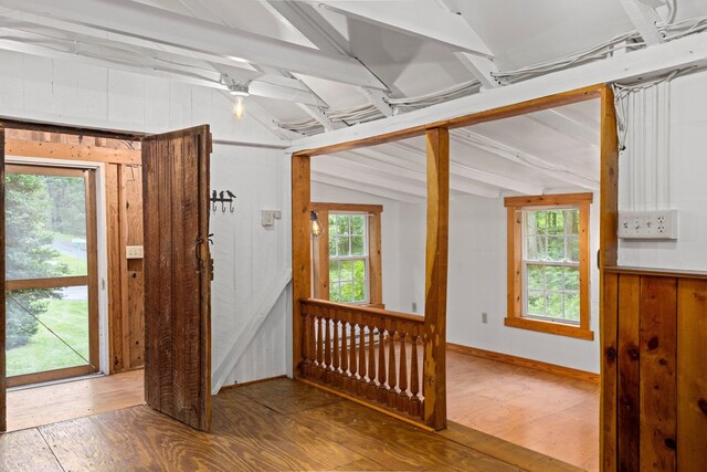 8196 Bow Bender Ln, Singers Glen, VA 22850 - unfurnished room featuring hardwood / wood-style floors, plenty of natural light, and wood walls