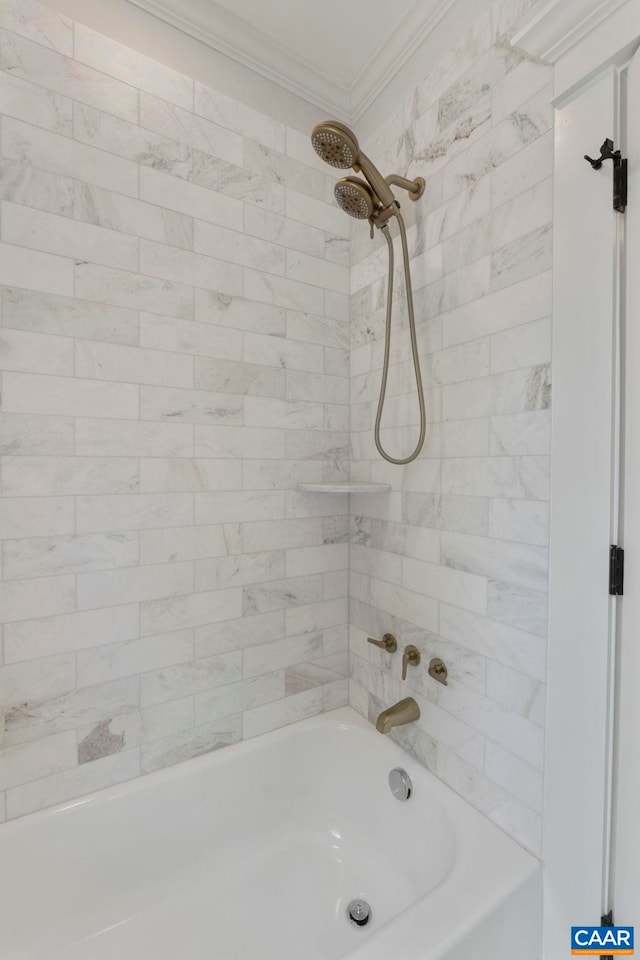 1108 E Jefferson St, Charlottesville, VA 22902 - bathroom with crown molding and shower / washtub combination