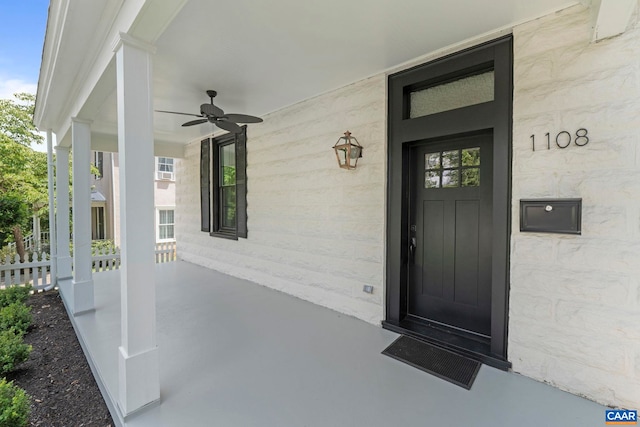 1108 E Jefferson St, Charlottesville, VA 22902 - view of exterior entry with a ceiling fan and covered porch
