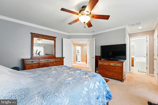 230 Whitworth Dr, Culpeper, VA 22701 - bedroom with ornamental molding, carpet, ceiling fan, recessed lighting, and ensuite bathroom