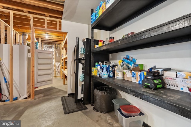  - basement featuring electric panel and stairs