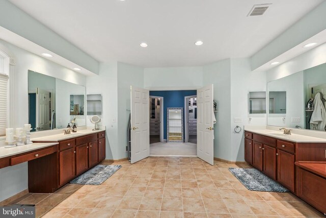 519 Cardinal Ln, Warrenton, VA 20186 - bathroom with recessed lighting, two vanities, tile patterned flooring, and baseboards