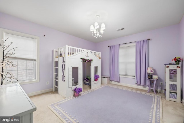519 Cardinal Ln, Warrenton, VA 20186 - bedroom featuring a chandelier, light colored carpet, and baseboards