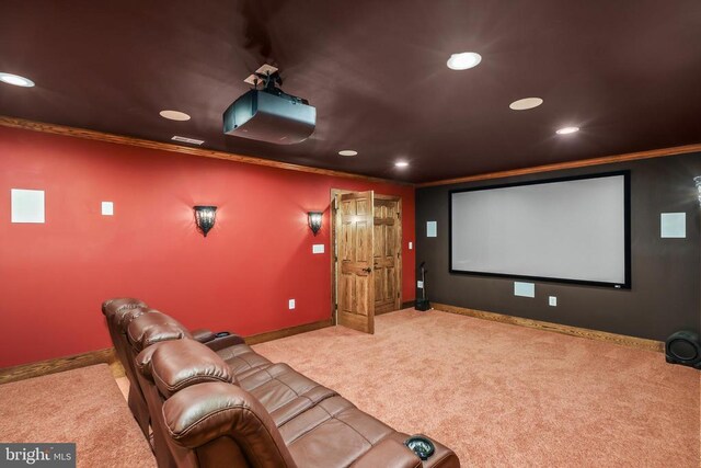 519 Cardinal Ln, Warrenton, VA 20186 - carpeted cinema featuring crown molding, recessed lighting, and baseboards