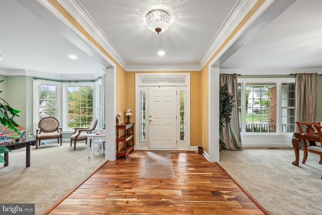 519 Cardinal Ln, Warrenton, VA 20186 - foyer with ornamental molding, wood finished floors, carpet flooring, and baseboards