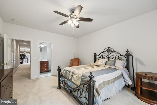 519 Cardinal Ln, Warrenton, VA 20186 - bedroom featuring light carpet, a ceiling fan, and connected bathroom