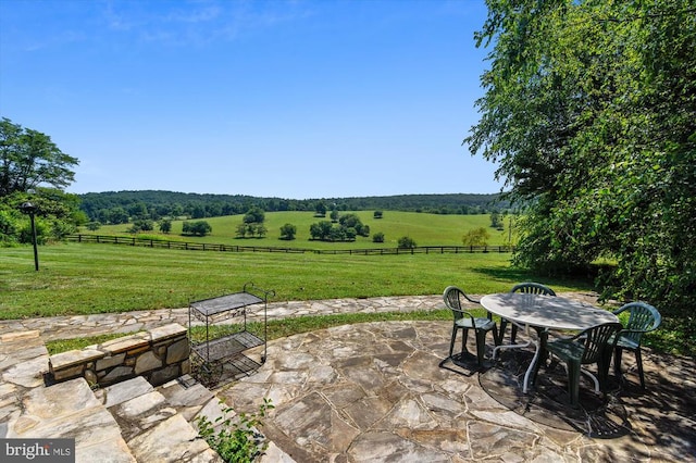  - view of patio featuring a view of rural / pastoral area and outdoor dining area
