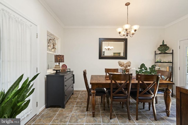 3704 Elk Creek Rd, Mineral, VA 23117 - dining area with baseboards, ornamental molding, and a notable chandelier