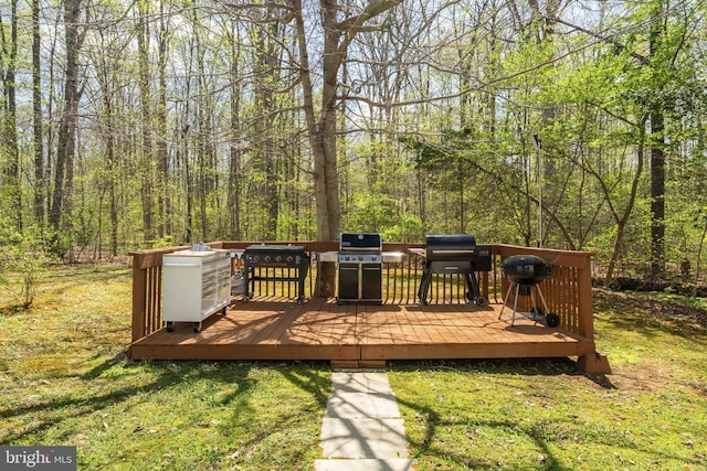 3704 Elk Creek Rd, Mineral, VA 23117 - wooden terrace with a yard, a view of trees, and grilling area