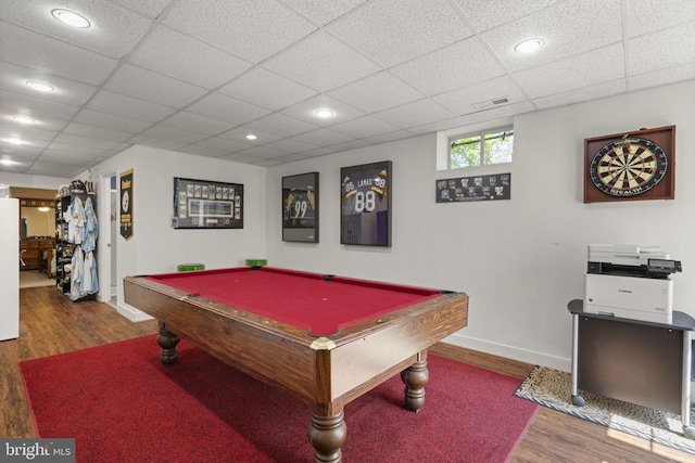 3704 Elk Creek Rd, Mineral, VA 23117 - rec room with wood finished floors, a paneled ceiling, visible vents, baseboards, and billiards