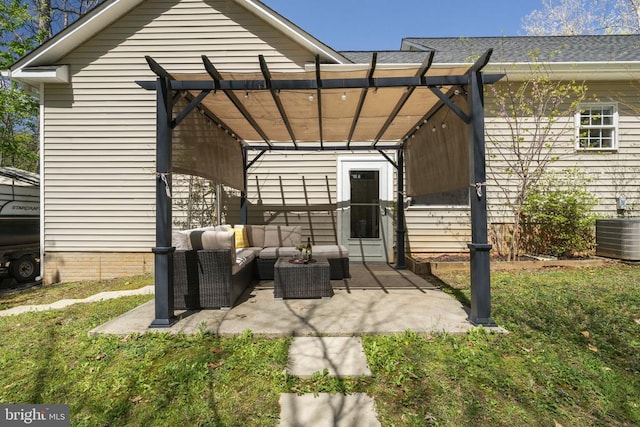 3704 Elk Creek Rd, Mineral, VA 23117 - view of patio featuring a pergola, an outdoor hangout area, and central AC unit