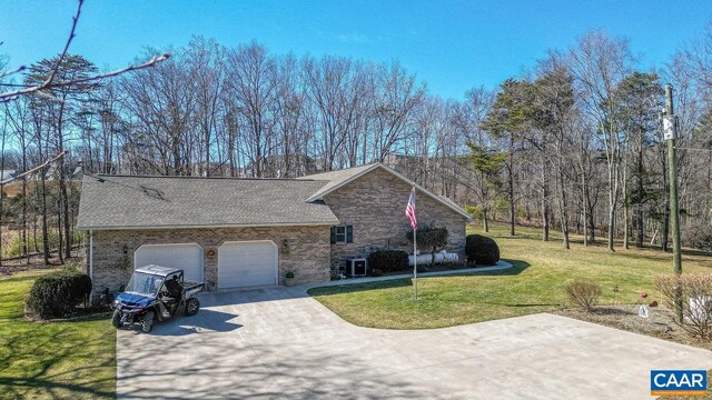 2273 Bloomer Springs Rd, Mcgaheysville, VA 22840 - view of side of property with a garage, roof with shingles, a yard, driveway, and brick siding