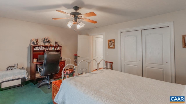 2273 Bloomer Springs Rd, Mcgaheysville, VA 22840 - bedroom featuring ceiling fan, carpet flooring, and a closet