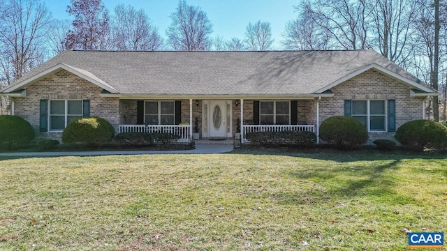 2273 Bloomer Springs Rd, Mcgaheysville, VA 22840 - ranch-style home featuring a front lawn, brick siding, and covered porch