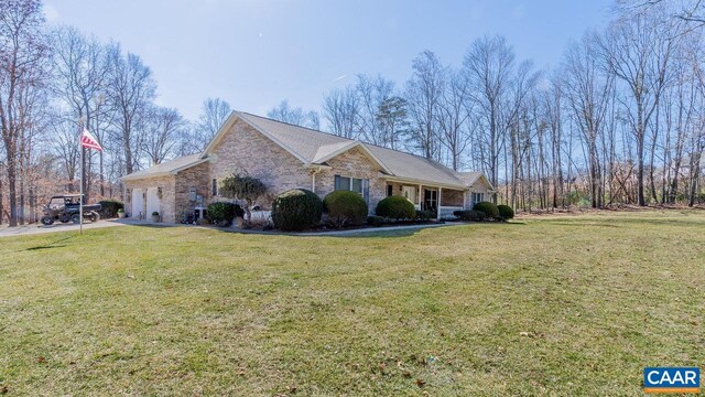 2273 Bloomer Springs Rd, Mcgaheysville, VA 22840 - view of home's exterior featuring a yard, a garage, and brick siding