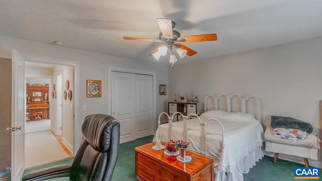2273 Bloomer Springs Rd, Mcgaheysville, VA 22840 - bedroom with carpet flooring, a closet, and a ceiling fan