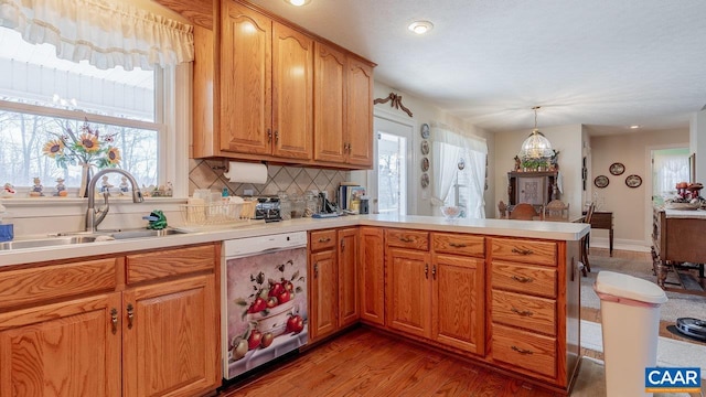 2273 Bloomer Springs Rd, Mcgaheysville, VA 22840 - kitchen featuring a sink, a peninsula, light countertops, and white dishwasher