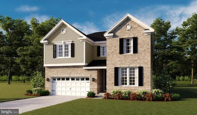 2009 Divot Dr, Culpeper, VA 22701 - view of front of property featuring brick siding, a front lawn, a garage, and driveway