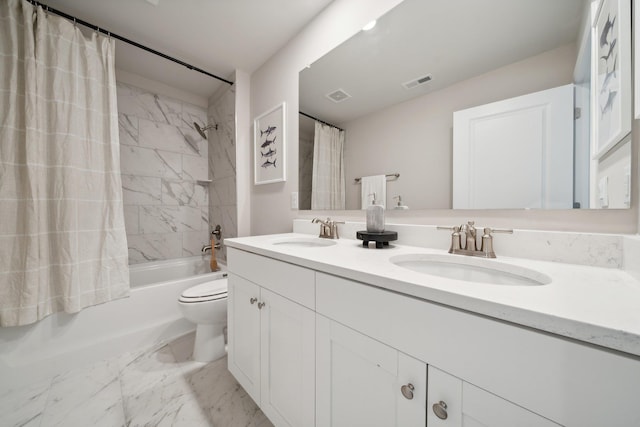 TBD Fairfield Dr, Staunton, VA 24401 - full bath with double vanity, shower / bath combo with shower curtain, toilet, and marble finish flooring