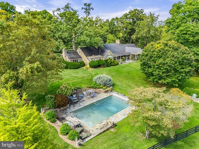 view from above of property with a pool