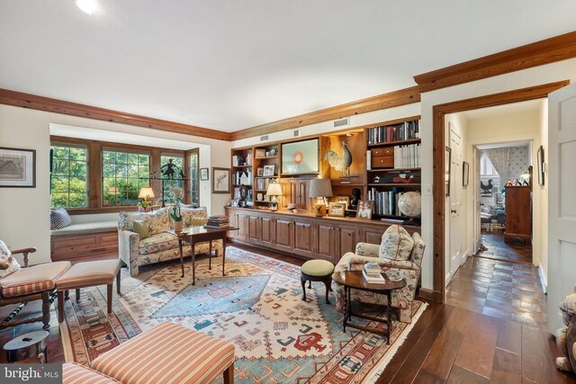 living room with hardwood / wood-style floors