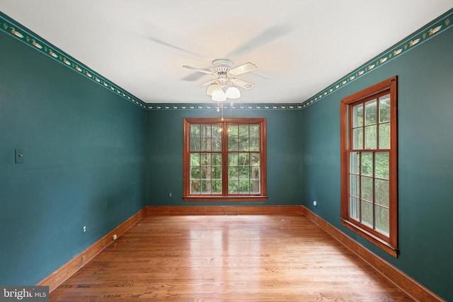  - spare room with wood finished floors and ceiling fan