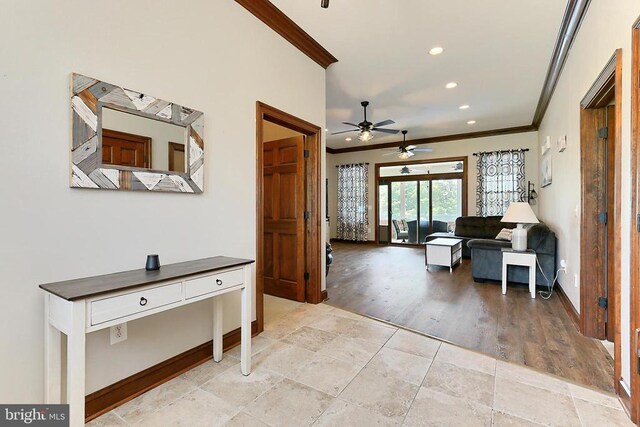  - corridor featuring crown molding and recessed lighting