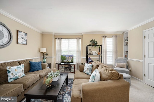 7207 Finch Ln, Fredericksburg, VA 22407 - living area with ornamental molding, healthy amount of natural light, and light colored carpet