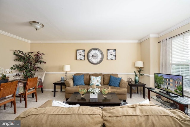 7207 Finch Ln, Fredericksburg, VA 22407 - carpeted living room with ornamental molding and baseboards