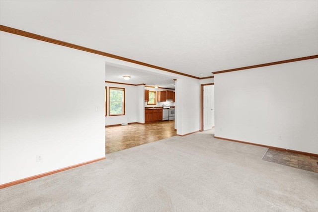 4767 Ox Rd S, Edinburg, VA 22824 - unfurnished living room with crown molding and light carpet