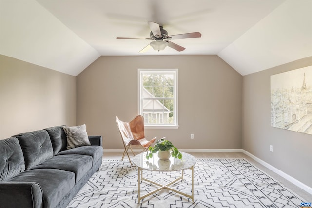 1875 Clay Dr, Crozet, VA 22932 - living room with a ceiling fan, vaulted ceiling, and light colored carpet