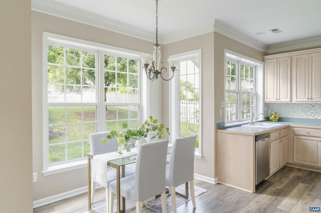 1875 Clay Dr, Crozet, VA 22932 - dining area with a chandelier, light wood-style floors, and crown molding