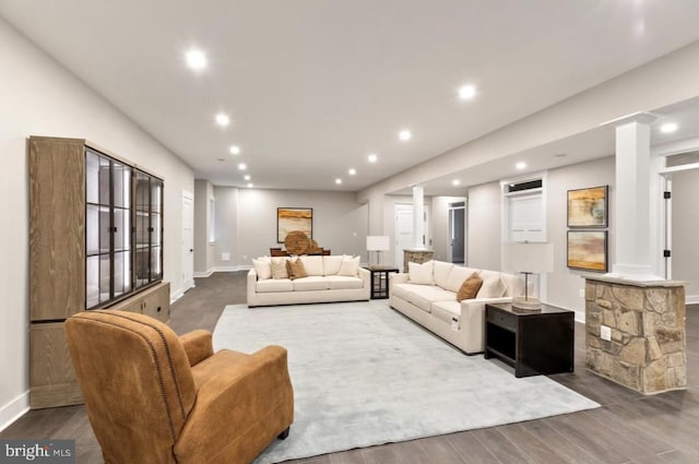 living room with hardwood / wood-style flooring