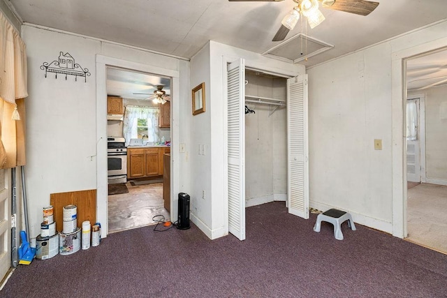 267 Shiloh Ave, Waynesboro, VA 22980 - unfurnished bedroom with attic access, carpet flooring, a closet, ceiling fan, and a sink