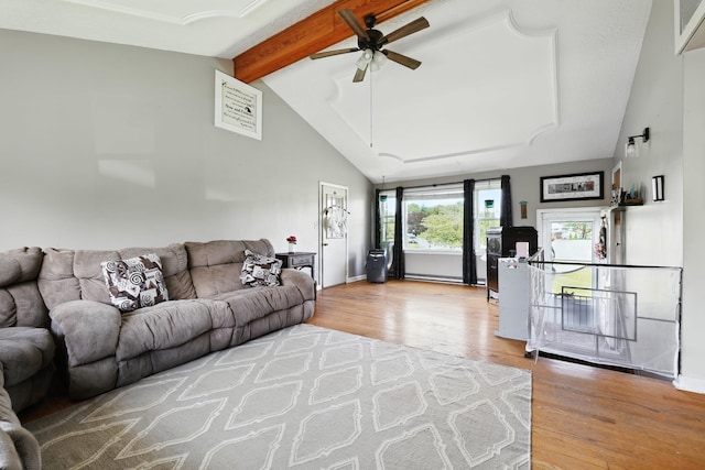 5226 Dogwood Dr, Mount Jackson, VA 22842 - living area with ceiling fan, beamed ceiling, wood finished floors, and high vaulted ceiling
