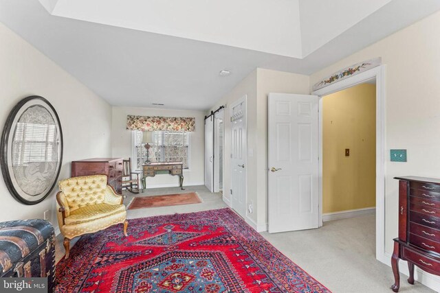 living area with light colored carpet