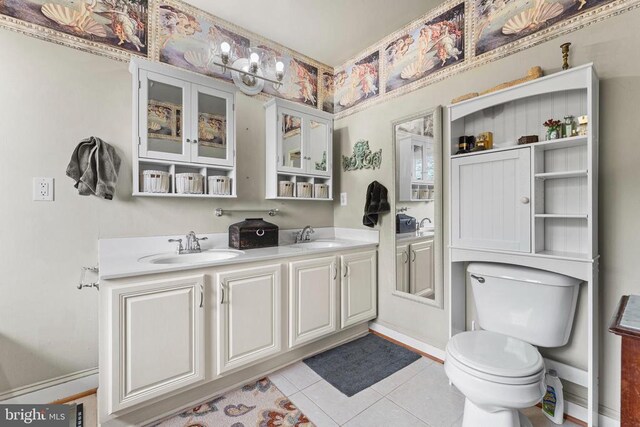 bathroom with vanity, toilet, and tile patterned flooring