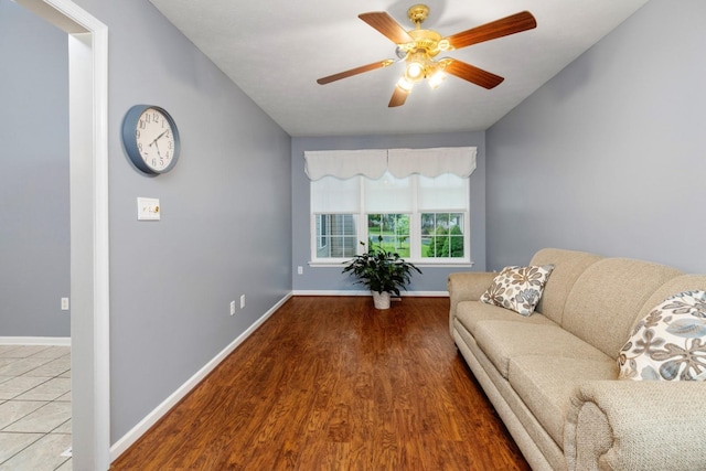 88 Ashleigh Dr, Waynesboro, VA 22980 - living room with a ceiling fan, baseboards, and wood finished floors