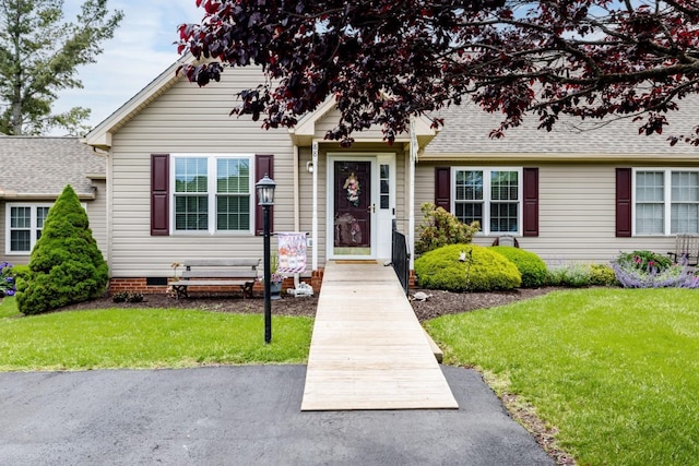88 Ashleigh Dr, Waynesboro, VA 22980 - view of front of property with a front yard, a shingled roof, and crawl space