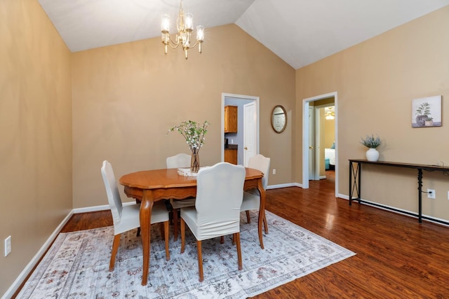 88 Ashleigh Dr, Waynesboro, VA 22980 - dining area with a chandelier, wood finished floors, baseboards, and high vaulted ceiling
