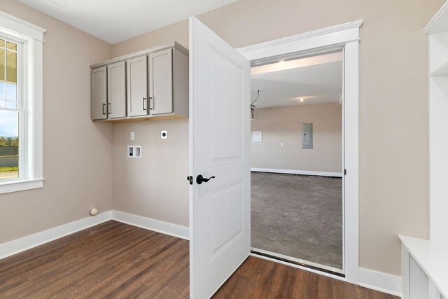 LOT154 Langley Dr, Waynesboro, VA 22980 - laundry area with electric dryer hookup, dark wood finished floors, hookup for a washing machine, and electric panel