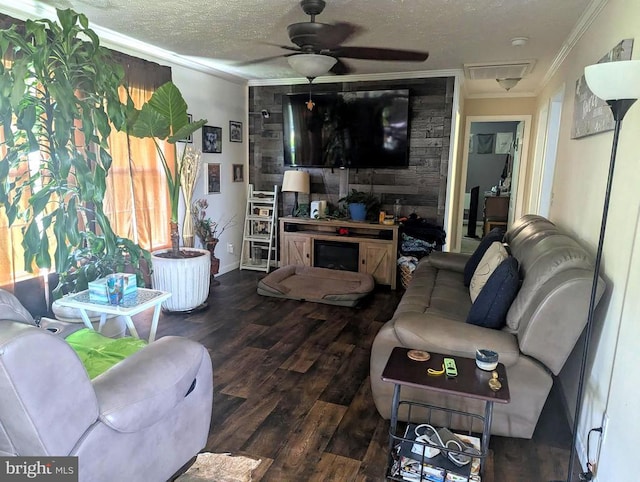10834 Tidewater Trl, Fredericksburg, VA 22408 - living room with ornamental molding, wood finished floors, a textured ceiling, and a ceiling fan